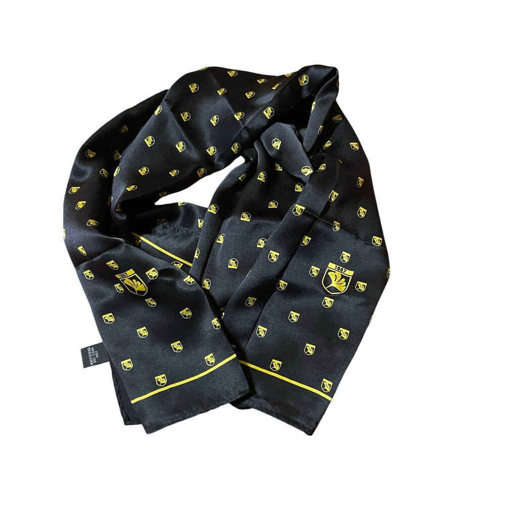 Black Silk Scarf with Yellow flowers and boarder 53x12 Classic Goth Cottagecore